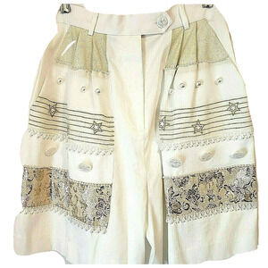 VTG The Icing Womens White Beaded and Gold Trim Embellished High Rise Shorts 12